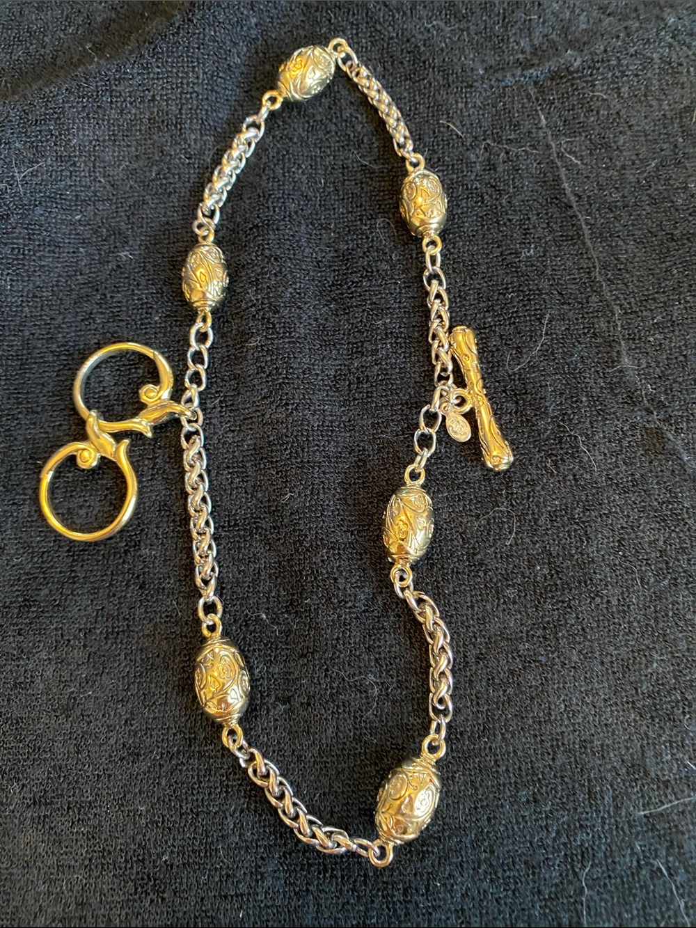Premier Designs Two Tone Toggle Bracelet Ornate Oval Bead
Chain Layered Vintage